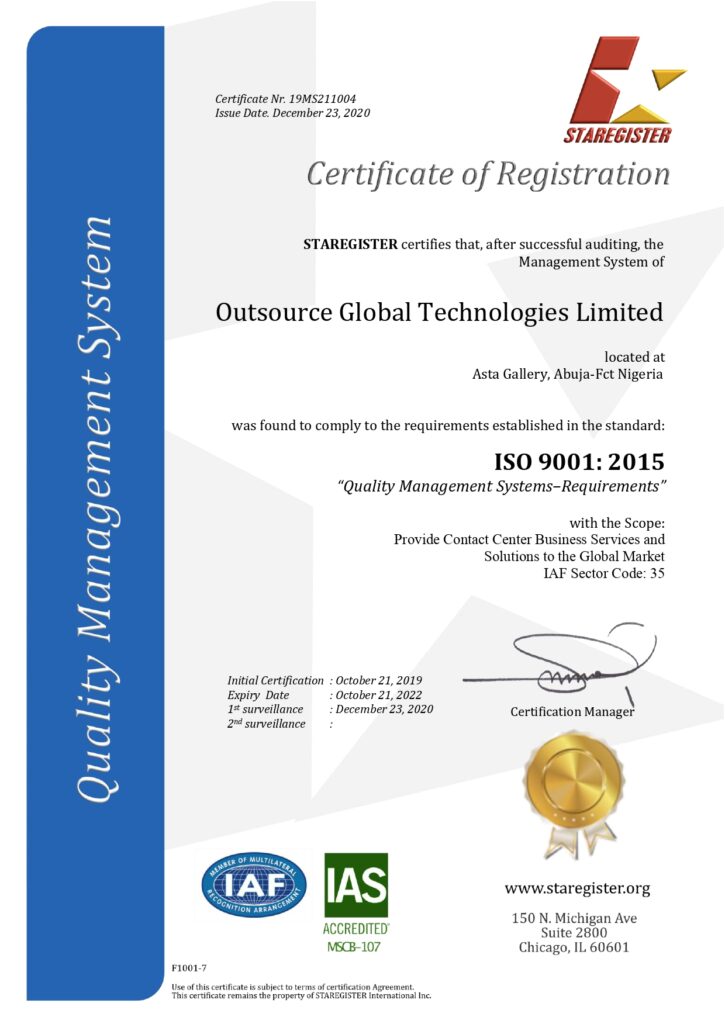 Outsource Global ISO Certificate II